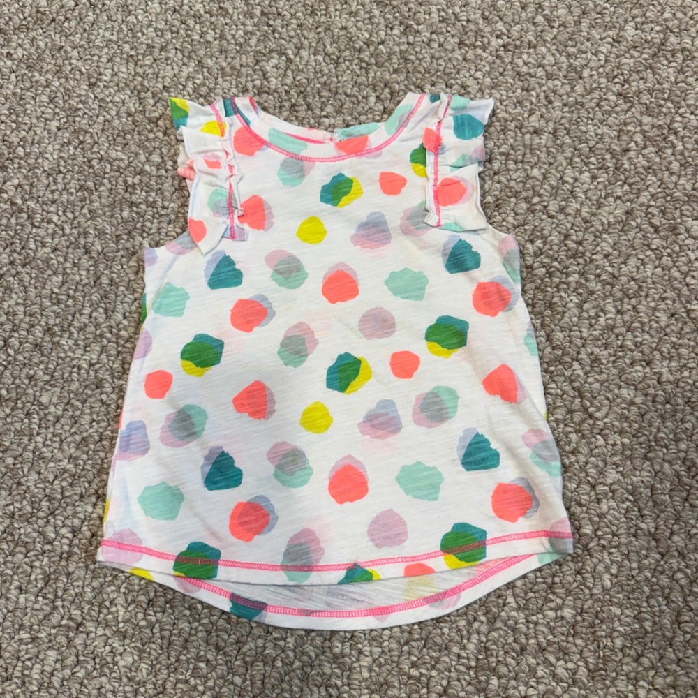 Cat & Jack Girls White Multicolor Polka Dot Ruffle Sleeveless Top Size 3T